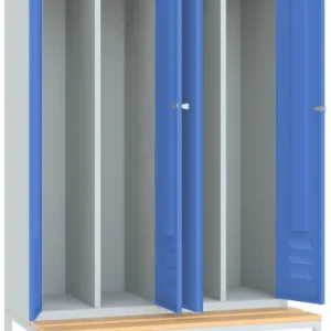 Expressversand Pavoy Spind mit Sitzbank Holz Buche 2150 x 1170 x 500 mm - 2 Doppel-Abteile mit Drehriegel - RAL 7035 5012