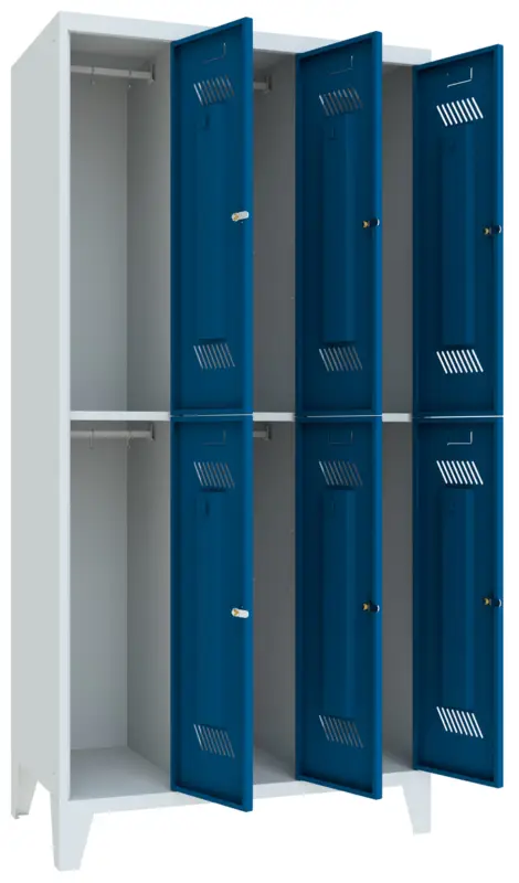 Pavoy Schließfach Spind mit Füßen 1850 x 900 x 500 mm - 6 Abteile mit Drehriegel - RAL 7035 5010 Sichere Zahlung