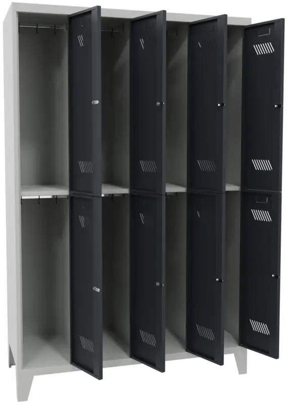 Schneller Versand Pavoy Schließfach Spind mit Füßen 1850 x 1200 x 500 mm - 8 Abteile mit Drehriegel - RAL 7035 7016