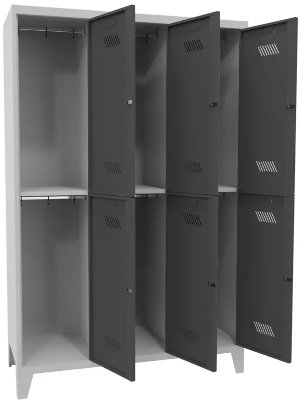 Zertifiziert Pavoy Schließfach Spind mit Füßen 1850 x 1200 x 500 mm - 6 Abteile mit Zylinderschloss - RAL 7035 7016