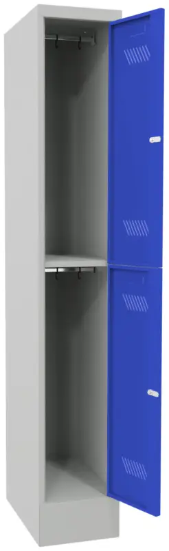 Markenware Pavoy Schließfach Spind mit Sockel 1850 x 300 x 500 mm - 2 Abteile mit Drehriegel - RAL 7035 5010