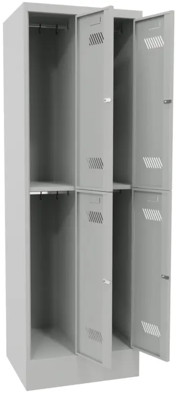 Highlight Pavoy Schließfach Spind mit Sockel 1850 x 600 x 500 mm - 4 Abteile mit Drehriegel - RAL 7035