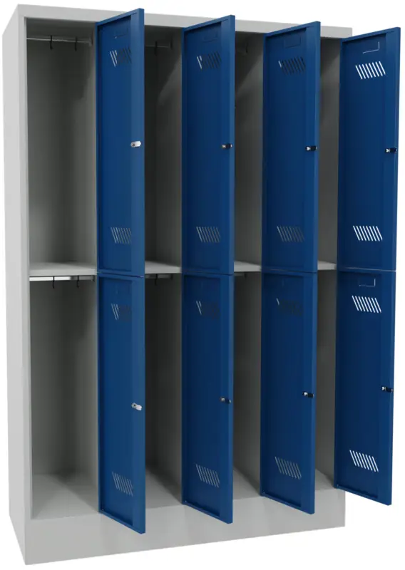 Pavoy Schließfach Spind mit Sockel 1850 x 1200 x 500 mm - 8 Abteile mit Drehriegel - RAL 7035 5010 Solange Der Vorrat Reicht