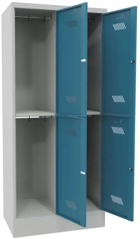 Pavoy Schließfach Spind mit Sockel 1850 x 800 x 500 mm - 4 Abteile mit Drehriegel - RAL 7035 5012 Top-Angebot