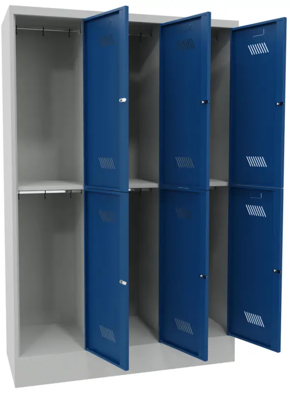 Pavoy Schließfach Spind mit Sockel 1850 x 1200 x 500 mm - 6 Abteile mit Drehriegel - RAL 7035 5010 Highlight