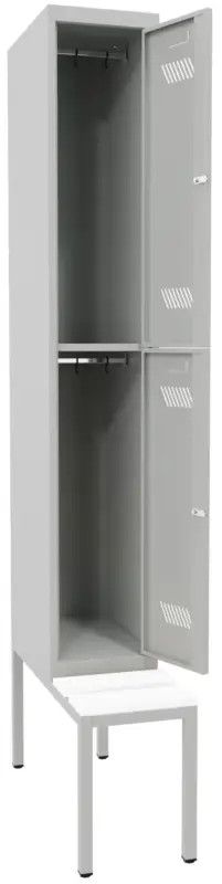 Neuheit Pavoy Schließfach Spind mit Sitzbank PVC weiß 2150 x 300 x 500 mm - 2 Abteile mit Drehriegel - RAL 7035