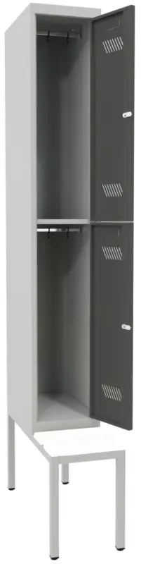 Preis Gesenkt Pavoy Schließfach Spind mit Sitzbank PVC weiß 2150 x 300 x 500 mm - 2 Abteile mit Drehriegel - RAL 7035 7016