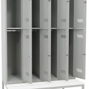 Sonderangebot Pavoy Schließfach Spind mit Sitzbank PVC weiß 2150 x 1200 x 500 mm - 8 Abteile mit Drehriegel - RAL 7035