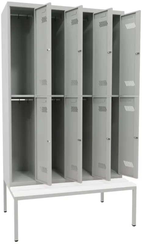 Sonderangebot Pavoy Schließfach Spind mit Sitzbank PVC weiß 2150 x 1200 x 500 mm - 8 Abteile mit Drehriegel - RAL 7035