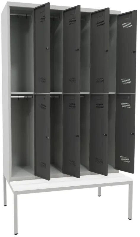Pavoy Schließfach Spind mit Sitzbank PVC weiß 2150 x 1200 x 500 mm - 8 Abteile mit Drehriegel - RAL 7035 7016 Heißes Angebot