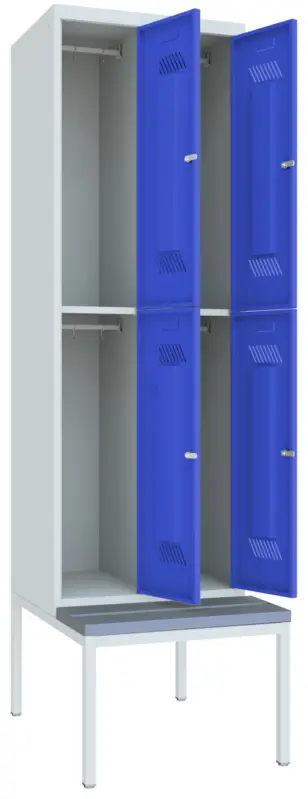 Pavoy Schließfach Spind mit Sitzbank PVC hellgrau 2150 x 600 x 500 mm - 4 Abteile mit Drehriegel - RAL 7035 5010 Meistverkauft