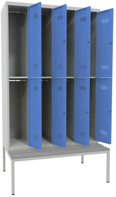 Pavoy Schließfach Spind mit Sitzbank PVC hellgrau 2150 x 1200 x 500 mm - 8 Abteile mit Drehriegel - RAL 7035 5012 Begrenztes Angebot