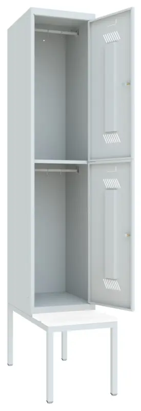 Jetzt Kaufen Pavoy Schließfach Spind mit Sitzbank PVC weiß 2150 x 400 x 500 mm - 2 Abteile mit Drehriegel - RAL 7035
