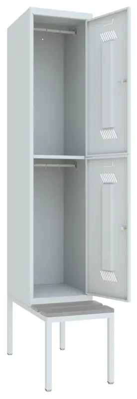 Schnäppchen Pavoy Schließfach Spind mit Sitzbank PVC hellgrau 2150 x 400 x 500 mm - 2 Abteile mit Drehriegel - RAL 7035