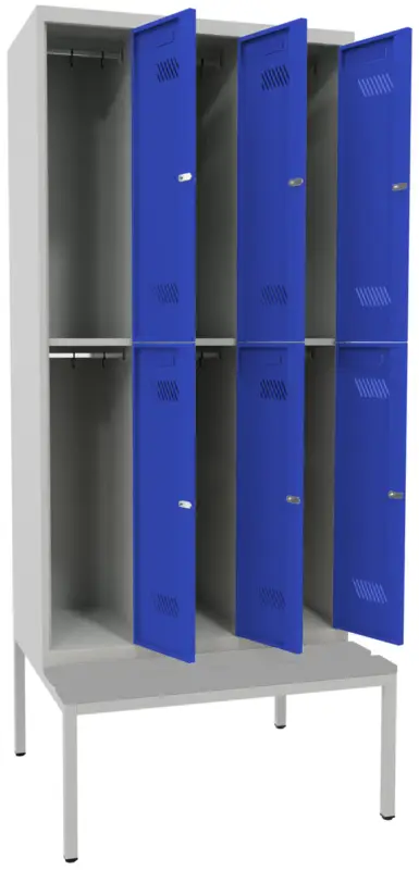 Echt Pavoy Schließfach Spind mit Sitzbank PVC hellgrau 2150 x 1200 x 500 mm - 6 Abteile mit Drehriegel - RAL 7035 5010