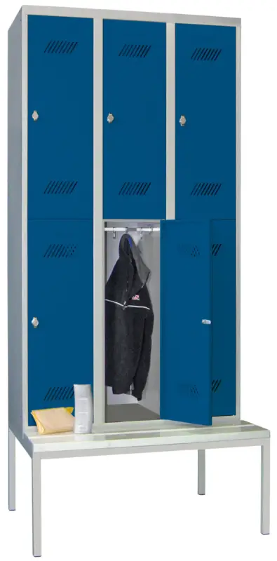 Online Kaufen Pavoy Schließfach Spind mit Sitzbank PVC weiß 2150 x 900 x 500 mm - 6 Abteile mit Zylinderschloss - RAL 7035 5010