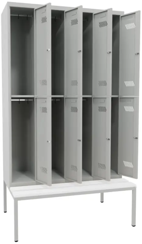 Knallerangebot Pavoy Schließfach Spind mit Sitzbank PVC weiß 2150 x 1200 x 500 mm - 8 Abteile mit Zylinderschloss - RAL 7035