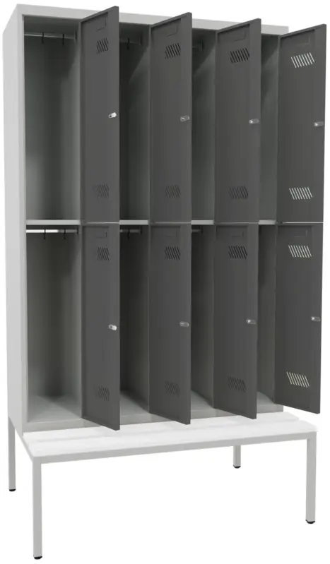Pavoy Schließfach Spind mit Sitzbank PVC weiß 2150 x 1200 x 500 mm - 8 Abteile mit Zylinderschloss - RAL 7035 7016 Neuheit