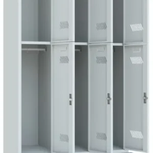 Billig Pavoy Schließfach Spind mit Sitzbank PVC hellgrau 2150 x 900 x 500 mm - 6 Abteile mit Zylinderschloss - RAL 7035