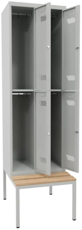 Mega-Angebot Pavoy Schließfach Spind mit Sitzbank Holz Buche 2150 x 600 x 500 mm - 4 Abteile mit Zylinderschloss - RAL 7035