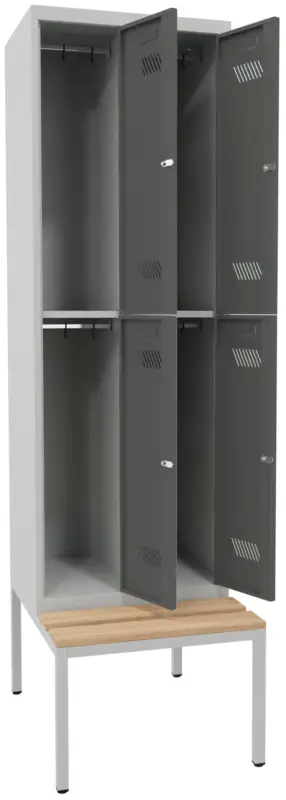 Pavoy Schließfach Spind mit Sitzbank Holz Buche 2150 x 600 x 500 mm - 4 Abteile mit Zylinderschloss - RAL 7035 7016 Günstig