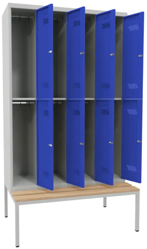 Pavoy Schließfach Spind mit Sitzbank Holz Buche 2150 x 1200 x 500 mm - 8 Abteile mit Zylinderschloss - RAL 7035 5010 Schneller Versand