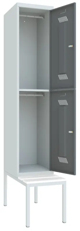 Pavoy Schließfach Spind mit Sitzbank PVC weiß 2150 x 400 x 500 mm - 2 Abteile mit Zylinderschloss - RAL 7035 7016 Beliebt