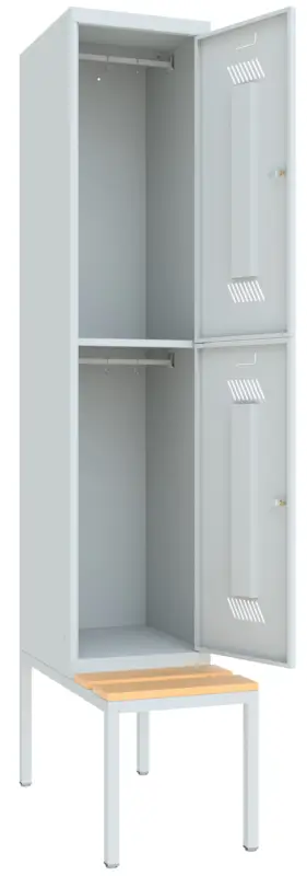 Neu Im Sortiment Pavoy Schließfach Spind mit Sitzbank Holz Buche 2150 x 400 x 500 mm - 2 Abteile mit Zylinderschloss - RAL 7035