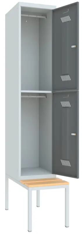 Sonderangebot Pavoy Schließfach Spind mit Sitzbank Holz Buche 2150 x 400 x 500 mm - 2 Abteile mit Zylinderschloss - RAL 7035 7016