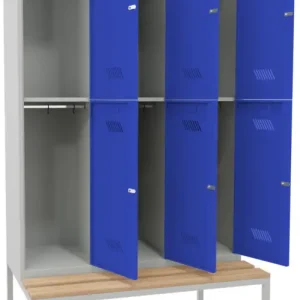 Begrenztes Angebot Pavoy Schließfach Spind mit Sitzbank Holz Buche 2150 x 1200 x 500 mm - 6 Abteile mit Zylinderschloss - RAL 7035 5010