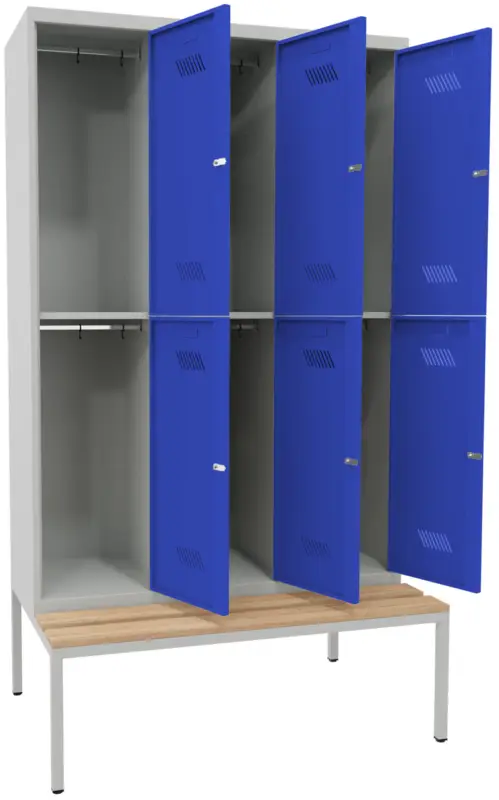 Begrenztes Angebot Pavoy Schließfach Spind mit Sitzbank Holz Buche 2150 x 1200 x 500 mm - 6 Abteile mit Zylinderschloss - RAL 7035 5010