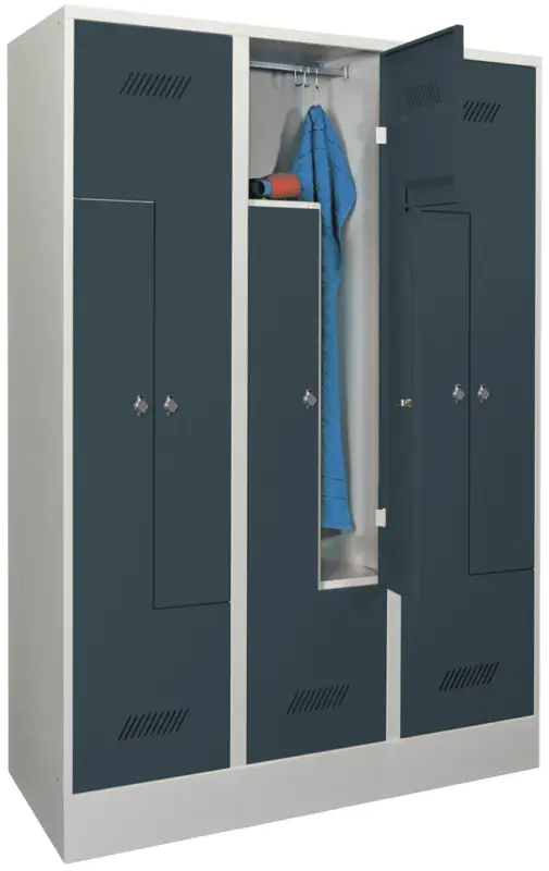 Pavoy Z-Spind mit Sockel 1850 x 1200 x 500 mm - 6 Abteile mit Drehriegel - RAL 7035 7016 Neu