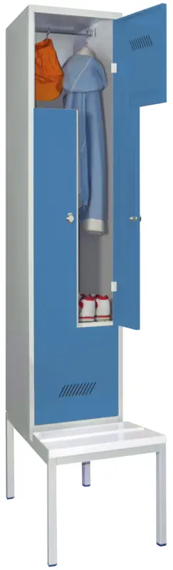 Pavoy Z-Spind mit Sitzbank PVC weiß 2150 x 400 x 500 mm - 2 Abteile mit Drehriegel - RAL 7035 5012 Online Kaufen