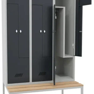 Echt Pavoy Z-Spind mit Sitzbank Holz Buche 2150 x 1200 x 500 mm - 6 Abteile mit Drehriegel - RAL 7035 7016