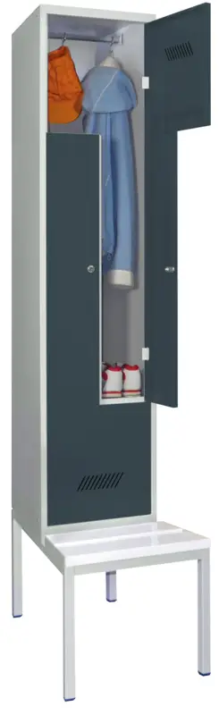 Pavoy Z-Spind mit Sitzbank PVC weiß 2150 x 400 x 500 mm - 2 Abteile mit Zylinderschloss - RAL 7035 7016 Nur Heute