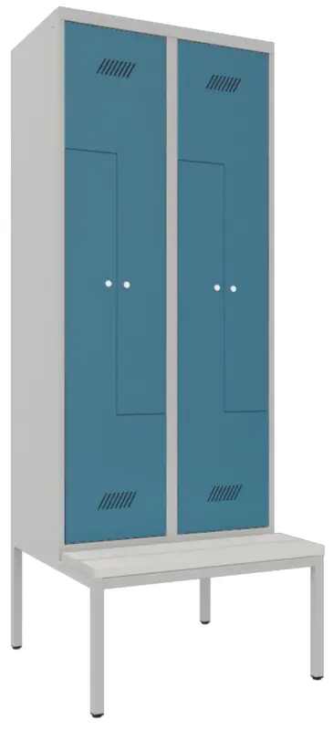 Letzte Chance Pavoy Z-Spind mit Sitzbank PVC weiß 2150 x 800 x 500 mm - 4 Abteile mit Zylinderschloss - RAL 7035 5012