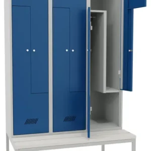 Aktuell Pavoy Z-Spind mit Sitzbank PVC weiß 2150 x 1200 x 500 mm - 6 Abteile mit Zylinderschloss - RAL 7035 5010