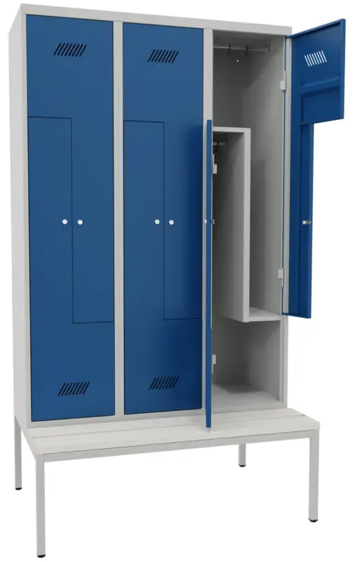 Aktuell Pavoy Z-Spind mit Sitzbank PVC weiß 2150 x 1200 x 500 mm - 6 Abteile mit Zylinderschloss - RAL 7035 5010