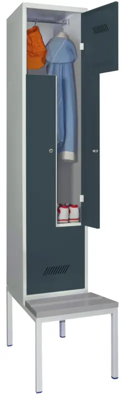 Top-Preis Pavoy Z-Spind mit Sitzbank PVC hellgrau 2150 x 400 x 500 mm - 2 Abteile mit Zylinderschloss - RAL 7035 7016