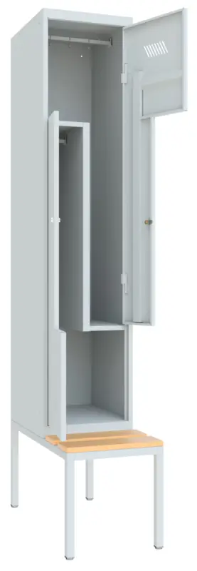 Neu Im Sortiment Pavoy Z-Spind mit Sitzbank Holz Buche 2150 x 400 x 500 mm - 2 Abteile mit Zylinderschloss - RAL 7035