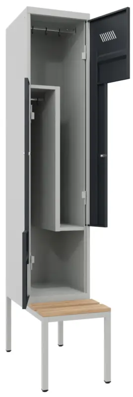 Pavoy Z-Spind mit Sitzbank Holz Buche 2150 x 400 x 500 mm - 2 Abteile mit Zylinderschloss - RAL 7035 7016 Beliebt
