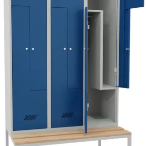 Begrenztes Angebot Pavoy Z-Spind mit Sitzbank Holz Buche 2150 x 1200 x 500 mm - 6 Abteile mit Zylinderschloss - RAL 7035 5010