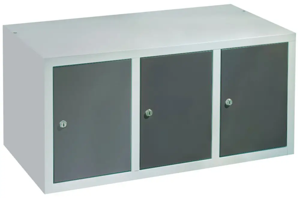 Neue Ware Pavoy Spind Aufsatz 395 x 1200 x 500 mm - 3 Abteile mit Zylinderschloss - RAL 7035 7016