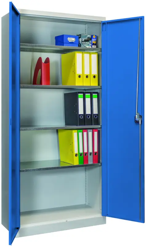 Pavoy Flügeltürenschrank Easy mit Sockel 1950 x 890 x 415 mm - 4 Fachböden - RAL 7035 5012 Direkt Vom Hersteller
