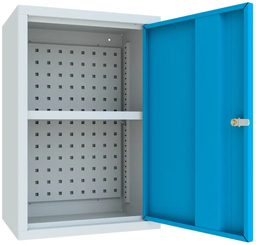 Pavoy Hängeschrank mit Vollblechtüren 600 x 400 x 300 mm - Rückwand gelocht - RAL 7035 5012 Solange Der Vorrat Reicht
