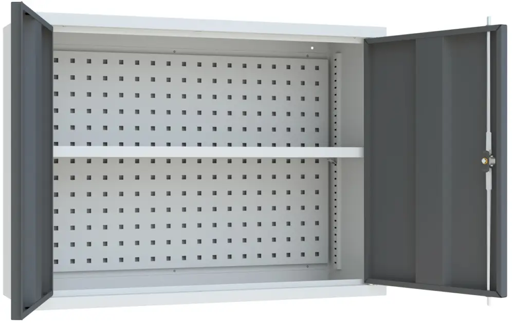 Pavoy Hängeschrank mit Vollblechtüren 600 x 800 x 300 mm - Rückwand gelocht - RAL 7035 7016 Neu