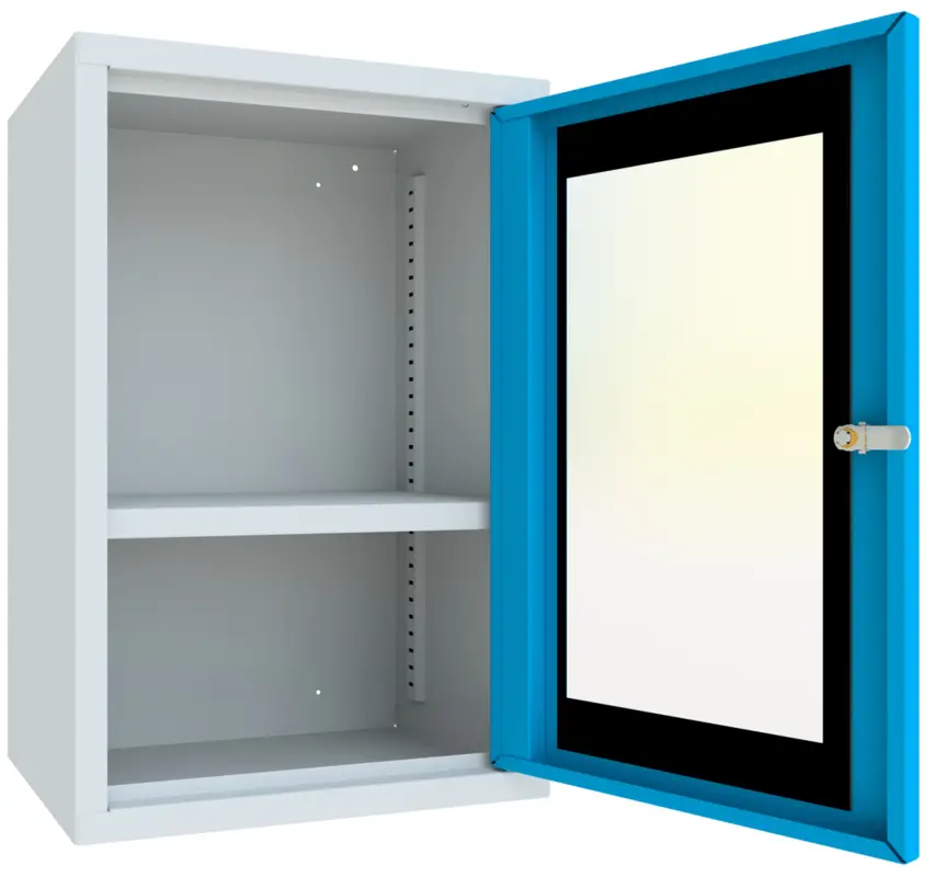 Pavoy Hängeschrank mit Sichtfenstertüren 600 x 400 x 300 mm - Rückwand glatt - RAL 7035 5012 Sonderangebot