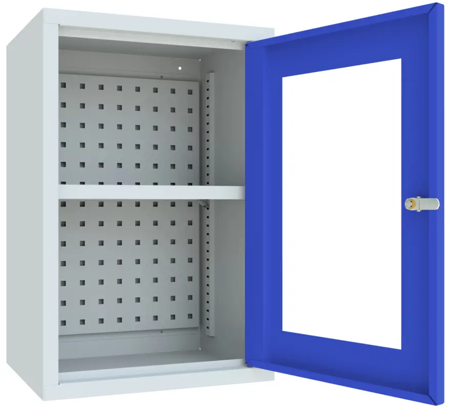 Pavoy Hängeschrank mit Sichtfenstertüren 600 x 400 x 300 mm - Rückwand gelocht - RAL 7035 5010 Bestseller