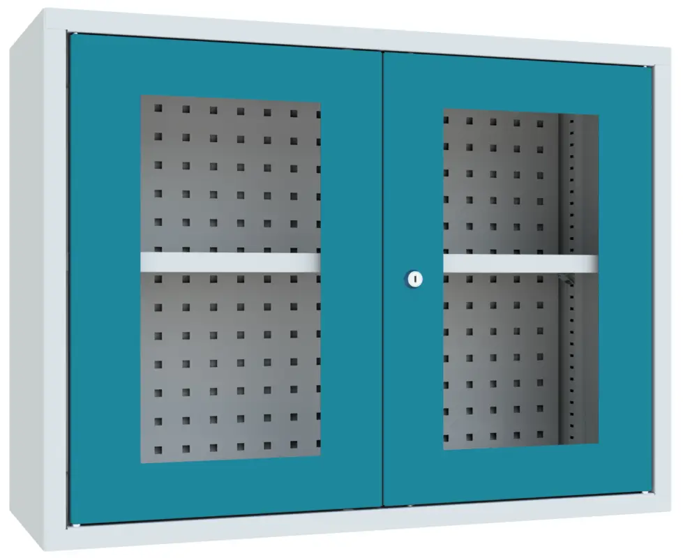 Preis Gesenkt Pavoy Hängeschrank mit Sichtfenstertüren 600 x 800 x 300 mm - Rückwand gelocht - RAL 7035 5012