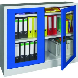 Top-Seller Pavoy Flügeltürenschrank mit Sichtfenstertüren 1000 x 1200 x 500 mm - 2 Fachböden pulverbeschichtet - RAL 7035 5010